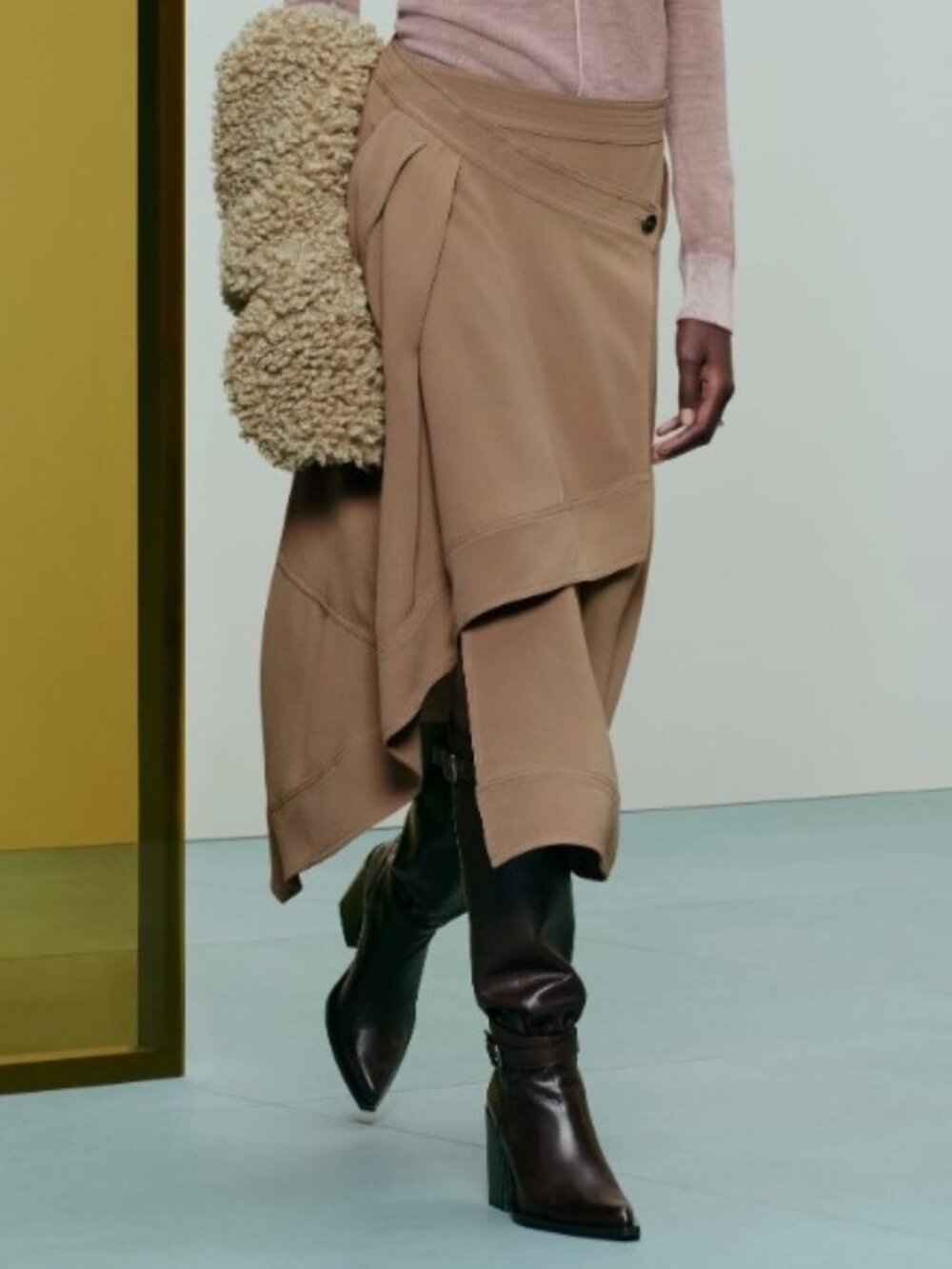 Zara SRPLS Asymmetric Wrap Midi Skirt Beige Wool Blend Women's Medium M